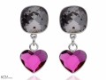 Czarne i różowe wiszące kolczyki kwadraty i serca , srebro 925, kryształy Swarovski® kwadrat, serce