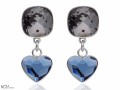 Czarne i niebieskie wiszące kolczyki kwadraty i serca , srebro 925, kryształy Swarovski® kwadrat, serce