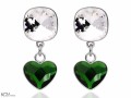 Białe i zielone wiszące kolczyki kwadraty i serca , srebro 925, kryształy Swarovski® kwadrat, serce