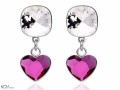 Białe i różowe wiszące kolczyki kwadraty i serca , srebro 925, kryształy Swarovski® kwadrat, serce