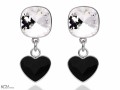 Białe i czarne wiszące kolczyki kwadraty i serca , srebro 925, kryształy Swarovski® kwadrat, serce