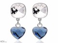 Białe i niebieskie wiszące kolczyki kwadraty i serca , srebro 925, kryształy Swarovski® kwadrat, serce