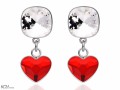 Białe i czerwone wiszące kolczyki kwadraty i serca , srebro 925, kryształy Swarovski® kwadrat, serce