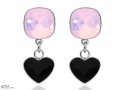 Opalizujące różowe i czarne wiszące kolczyki kwadraty i serca , srebro 925, kryształy Swarovski® kwadrat, serce