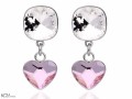 Białe i jasne różowe wiszące kolczyki kwadraty i serca , srebro 925, kryształy Swarovski® kwadrat, serce