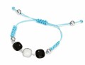 Niebieska pleciona bransoletka trzy czarne i szare kryształy Swarovski®, srebro 925