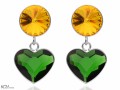 Żółte i zielone kolczyki wiszące duże serce i oczko, kryształ Swarovski®, srebro 925