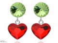 Zielone i czerwone kolczyki wiszące duże serce i oczko, kryształ Swarovski®, srebro 925