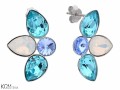 Białe i niebieskie kolczyki sztyfty płatki kwiatu, srebro 925, kryształy Swarovski®