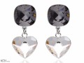 Czarne i białe wiszące kolczyki kwadraty i serca , srebro 925, kryształy Swarovski® kwadrat, serce