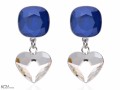 Granatowe i białe wiszące kolczyki kwadraty i serca , srebro 925, kryształy Swarovski® kwadrat, serce