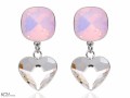 Różowe opalizujące i białe wiszące kolczyki kwadraty i serca , srebro 925, kryształy Swarovski® kwadrat, serce