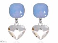 Niebieskie opalizujące i białe wiszące kolczyki kwadraty i serca , srebro 925, kryształy Swarovski® kwadrat, serce