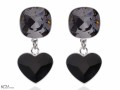Czarne wiszące kolczyki kwadraty i serca , srebro 925, kryształy Swarovski® kwadrat, serce