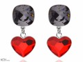 Czarne i czerwone wiszące kolczyki kwadraty i serca , srebro 925, kryształy Swarovski® kwadrat, serce