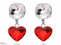 Białe i czarne wiszące kolczyki kwadraty i serca , srebro 925, kryształy Swarovski® kwadrat, serce