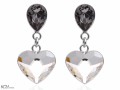 Czarne i białe wiszące kolczyki kropla i serce, kryształ Swarovski®, srebro 925