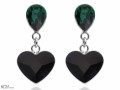 Zielone i czarne wiszące kolczyki kropla i serce, kryształ Swarovski®, srebro 925