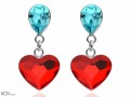 Turkusowe i czerwone wiszące kolczyki kropla i serce, kryształ Swarovski®, srebro 925