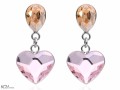 Beżowe i różowe wiszące kolczyki kropla i serce, kryształ Swarovski®, srebro 925