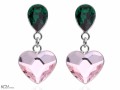 Zielone i różowe wiszące kolczyki kropla i serce, kryształ Swarovski®, srebro 925