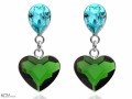 Turkusowe i zielone wiszące kolczyki kropla i serce, kryształ Swarovski®, srebro 925