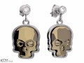 Metaliczne złote wiszące kolczyki czaszki z cyrkoniami, kryształ Swarovski® czaszka, srebro 925, cyrkonie