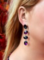 Czarne i fioletowe długie kolczyki cztery owalne kryształy, srebro 925, kryształ Swarovski® owal na modelce