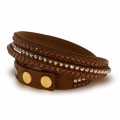 Brązowa bransoletka ze skóry alcantara Gallant z brązowymi i beżowymi kryształkami