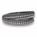Szara bransoletka ze skóry alcantara Multistrands Pearl z kryształkami