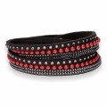Czarna bransoletka ze skóry alcantara Multistrands Pearl z kryształkami