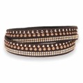 Brązowa bransoletka ze skóry alcantara Multistrands Pearl z kryształkami