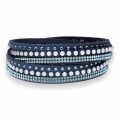 Granatowa bransoletka ze skóry alcantara Multistrands Pearl z kryształkami