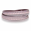 Jasna różowa bransoletka ze skóry alcantara Multistrands Pearl z kryształkami