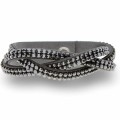 Szara bransoletka ze skóry alcantara Braid z czarnymi kryształkami