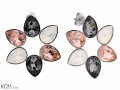 Czarne, białe i różowe kolczyki sztyfty płatki kwiatu, srebro 925, kryształy Swarovski®