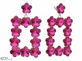 Różowe duże kwadratowe kolczyki kwiaty, kryształ Swarovski® kwiat, srebro 925