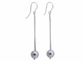 Długie kolczyki rurki z szarymi perełkami, srebro 925, perły Swarovski®