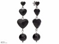 Czarne długie, wiszące kolczyki z sercami i perełkami, srebro 925, kryształy i perełki Swarovski®