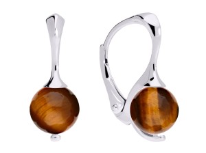 Srebrne kolczyki z naturalnym brązowym kamieniem tygrysie oko