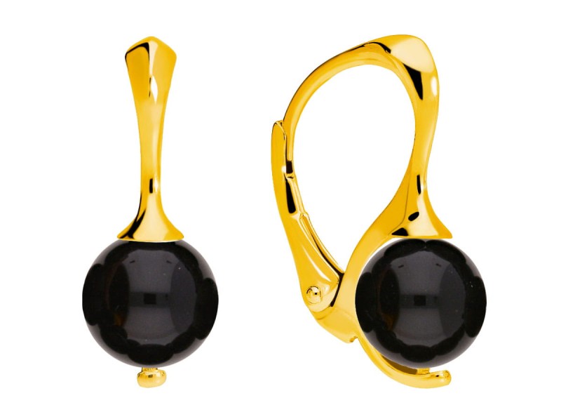 Srebrne, pozłacane kolczyki z naturalnym czarnym onyksem