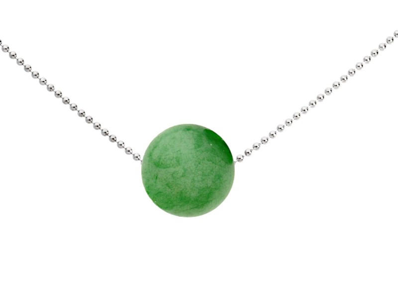 Silver necklace with natural green jade stone