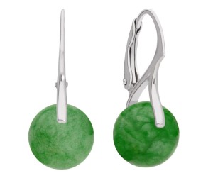 Silver earrings with natural green jade stones