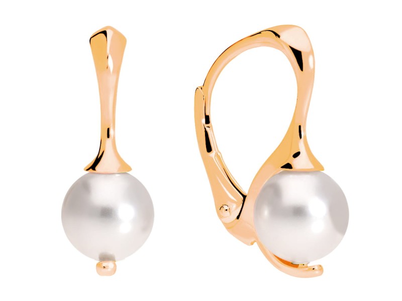 Złote kolczyki kolczyki z białymi perełkami, złoto 333, perełki Swarovski®