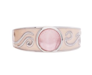 Silver enamel ring with natural rose quartz stone, silver 925