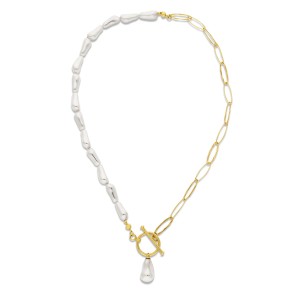 Naszyjnik z białymi nieregularnymi perełkami, pozłacane srebro 925