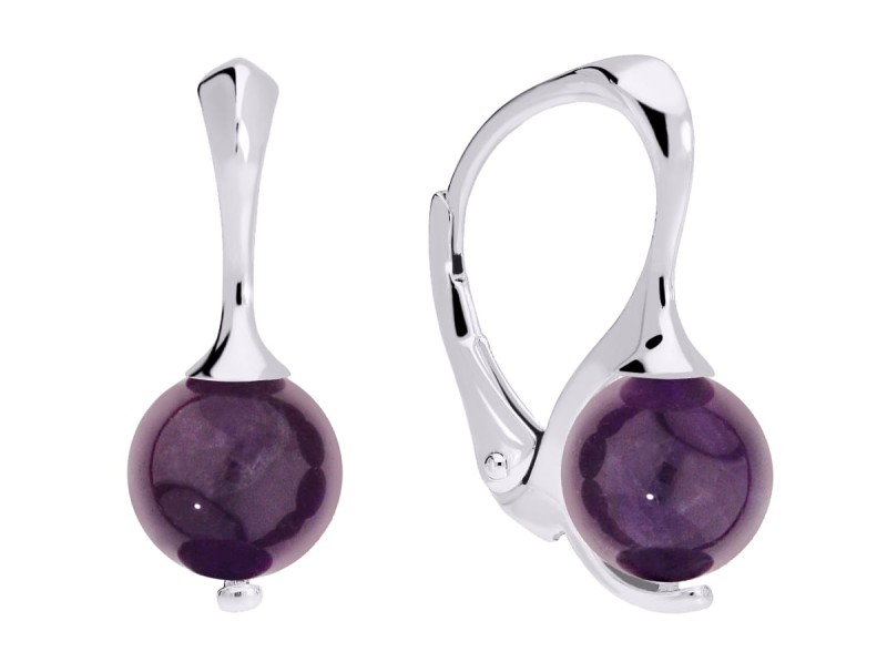 Srebrne kolczyki z naturalnym ciemno fioletowym ametystem, srebro 925, ametyst