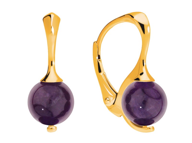 Kolczyki z naturalnym ciemno fioletowym ametystem, pozłacane srebro 925, ametyst