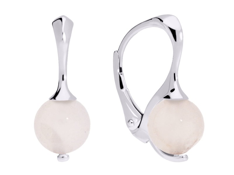 Srebrne kolczyki z naturalnym białym agatem, srebro 925, agat