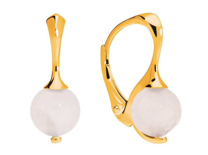 Kolczyki z naturalnym białym agatem, pozłacane srebro 925, agat